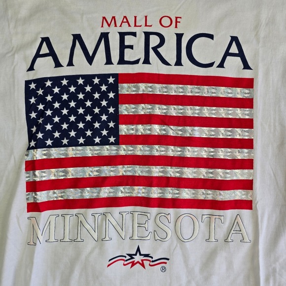 Vintage 90s Mall of America Minnesota T Shirt XL White USA Flag Single Stitch - Picture 2 of 8